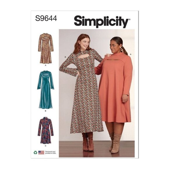Simplicity Sewing Pattern 9644 R11673 Dress Knit Keyhole Misses Size 20W-28W - Picture 1 of 10